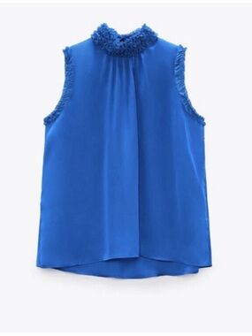 Zara Sleeveless Ruffled Mock Neck Top - Blue Cobalt XS